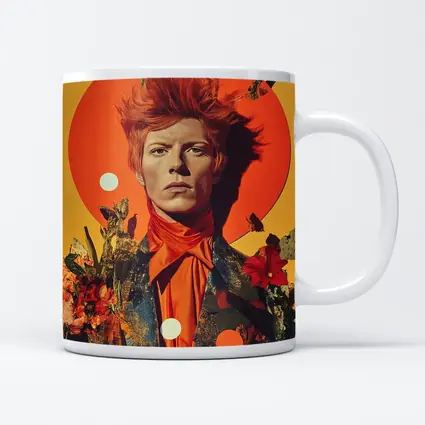Retro Man Portrait Orange Floral Collage Art