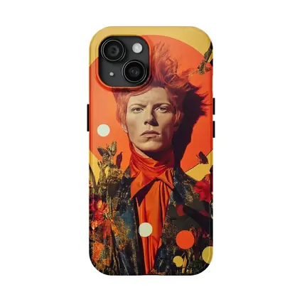 Retro Man Portrait Orange Floral Collage Art