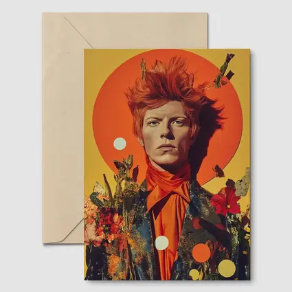 Retro Man Portrait Orange Floral Collage Art