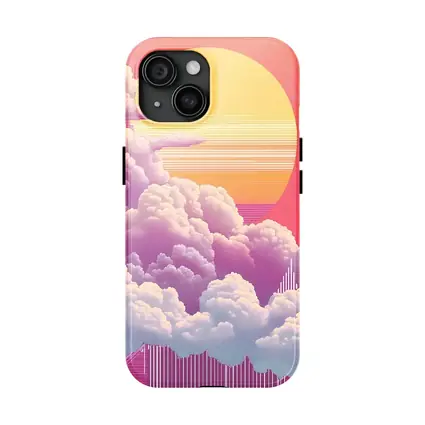 Retro Vaporwave Pink Sky Clouds Sun
