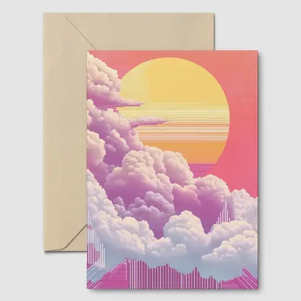 Retro Vaporwave Pink Sky Clouds Sun