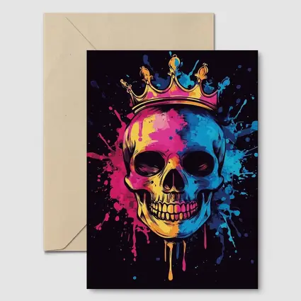 Crowned Skull Neon Paint Splash Dark