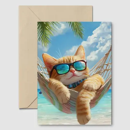 Orange Tabby Cat Relaxing Beach Hammock