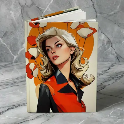 Retro Blonde Woman Poppies Orange Circle Art