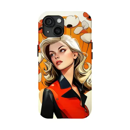 Retro Blonde Woman Poppies Orange Circle Art