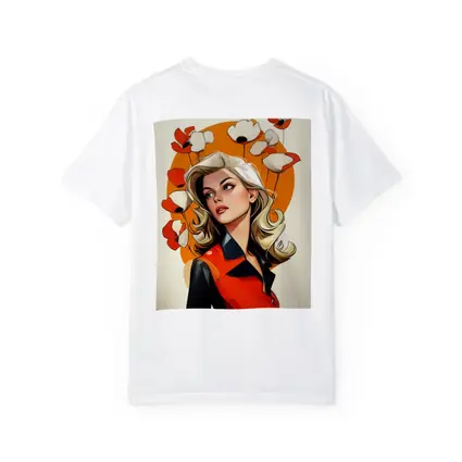 Retro Blonde Woman Poppies Orange Circle Art