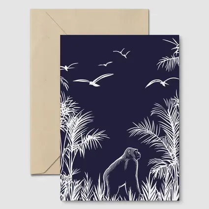 Gorilla Watching Birds Dark Jungle Scene