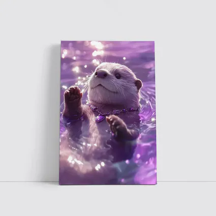 White Otter Swimming Purple Glowing Water