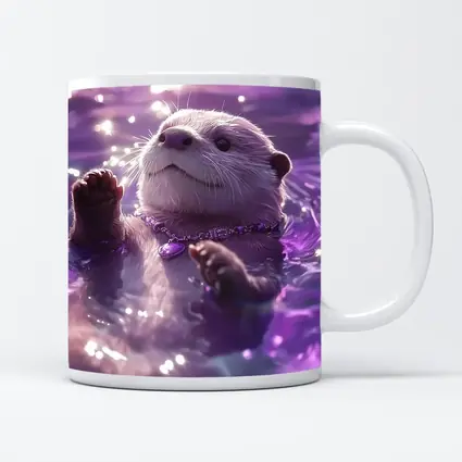 White Otter Swimming Purple Glowing Water