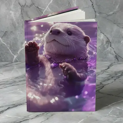 White Otter Swimming Purple Glowing Water