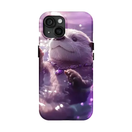 White Otter Swimming Purple Glowing Water