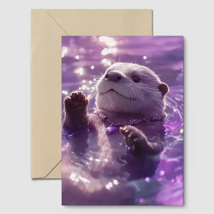 White Otter Swimming Purple Glowing Water
