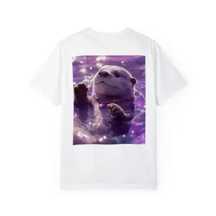 White Otter Swimming Purple Glowing Water