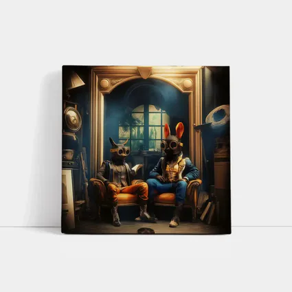 Steampunk Rabbits Sitting In Dark Room