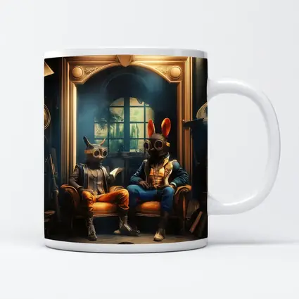 Steampunk Rabbits Sitting In Dark Room