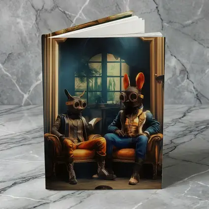Steampunk Rabbits Sitting In Dark Room