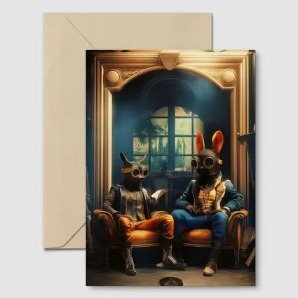 Steampunk Rabbits Sitting In Dark Room