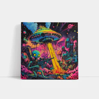 Alien Warrior UFO Invasion Neon Art