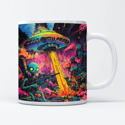 Alien Warrior UFO Invasion Neon Art