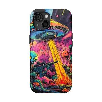 Alien Warrior UFO Invasion Neon Art