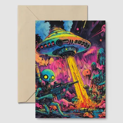 Alien Warrior UFO Invasion Neon Art