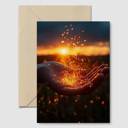 Hand Holding Golden Light Sunset Field