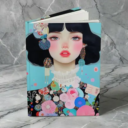 Anime Girl Floral Collage Blue Background