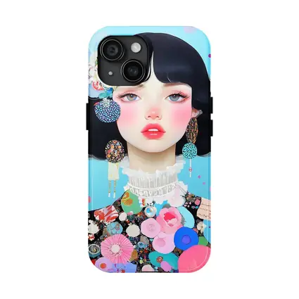 Anime Girl Floral Collage Blue Background