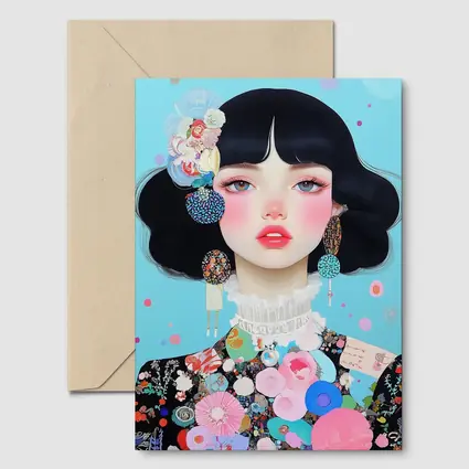 Anime Girl Floral Collage Blue Background