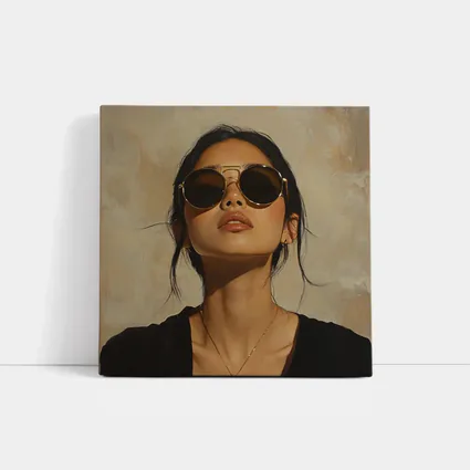 Woman Portrait Oil Painting Beige Background