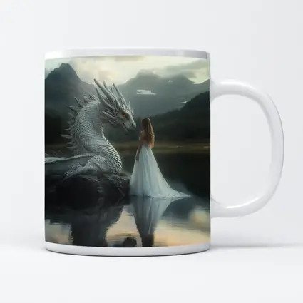 Woman in White Dress With Silver Dragon