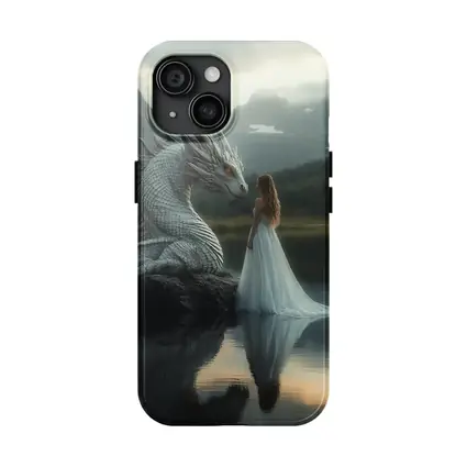 Woman in White Dress With Silver Dragon