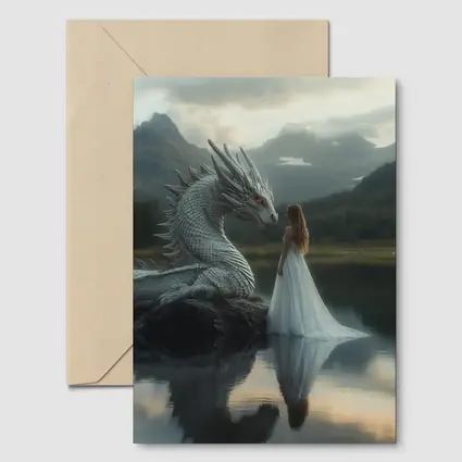 Woman in White Dress With Silver Dragon