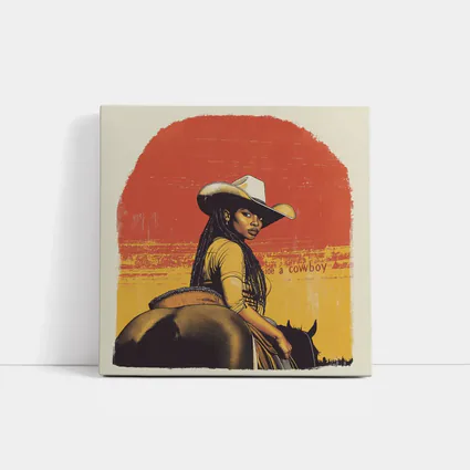 Black Cowgirl Riding Horse Retro Western Art