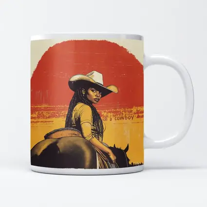 Black Cowgirl Riding Horse Retro Western Art