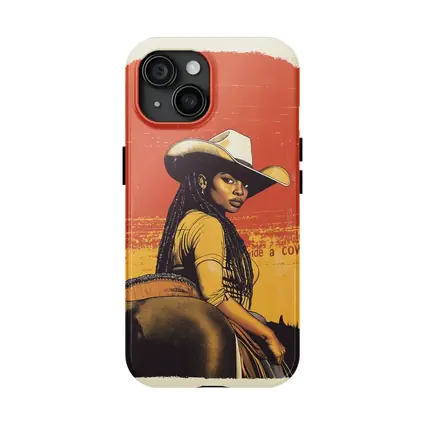 Black Cowgirl Riding Horse Retro Western Art