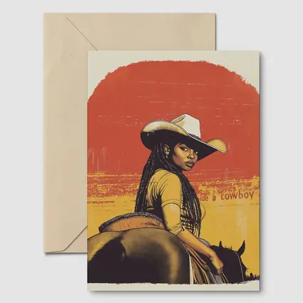 Black Cowgirl Riding Horse Retro Western Art