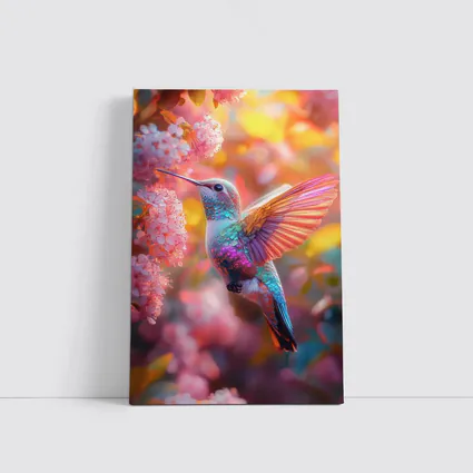 Hummingbird Flying Among Pink Cherry Blossoms