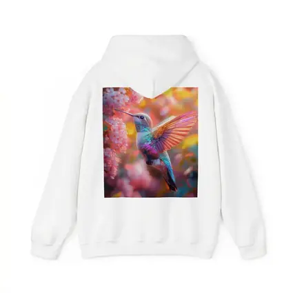 Hummingbird Flying Among Pink Cherry Blossoms