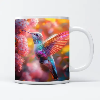 Hummingbird Flying Among Pink Cherry Blossoms