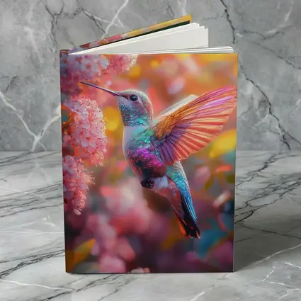 Hummingbird Flying Among Pink Cherry Blossoms