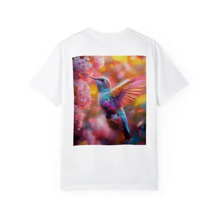 Hummingbird Flying Among Pink Cherry Blossoms