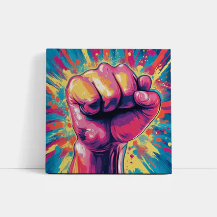 Raised Fist Pop Art Colorful Splash Background