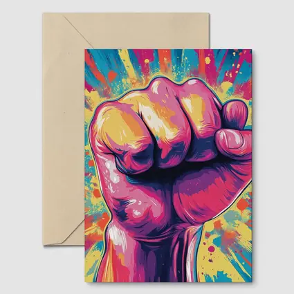 Raised Fist Pop Art Colorful Splash Background