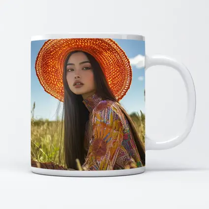 Asian Woman Orange Hat Field Portrait