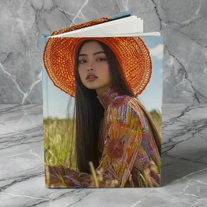 Asian Woman Orange Hat Field Portrait