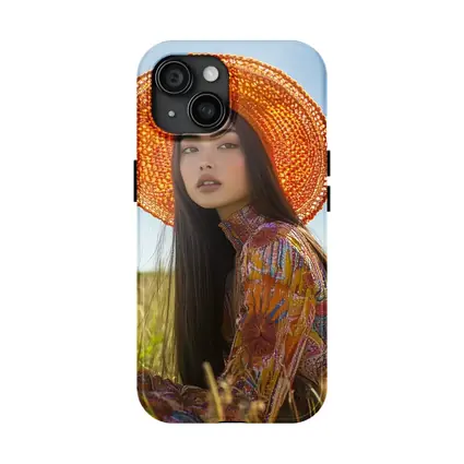 Asian Woman Orange Hat Field Portrait
