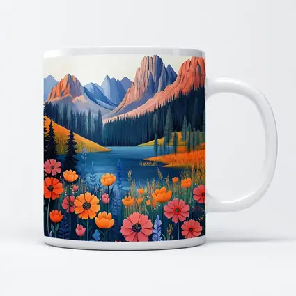 Mountain Lake Wildflower Meadow Illustration Art