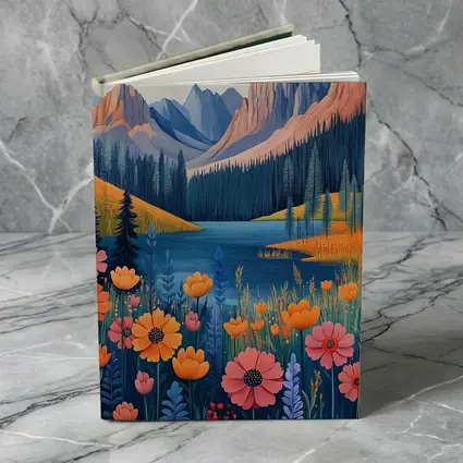 Mountain Lake Wildflower Meadow Illustration Art