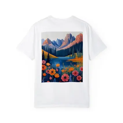 Mountain Lake Wildflower Meadow Illustration Art